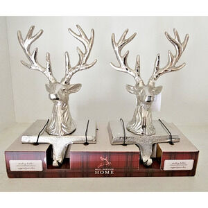 2 Pc Reindeer Elk Buck Silver Decor Stocking Holders New
